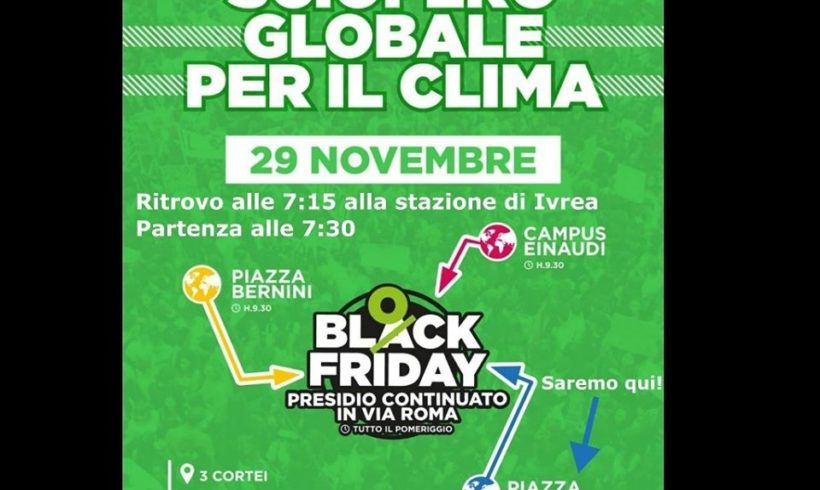 Quarto sciopero globale del clima di venerdì 29 novembre: Fridays for Future Ivrea ci sarà Quarto sciopero globale del clima di venerdì 29 novembre: Fridays for Future Ivrea ci sarà