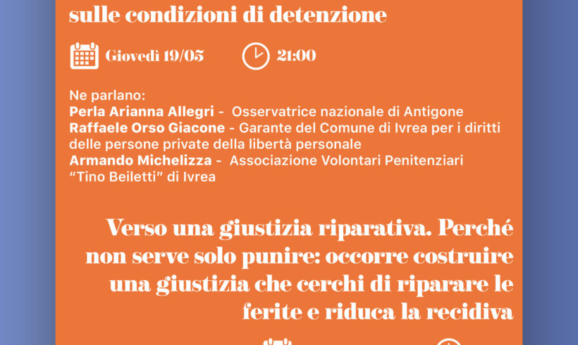 Due incontri sul carcere e la “giustizia riparativa” allo ZAC!: Giovedì 19 e 26 maggio Due incontri sul carcere e la “giustizia riparativa” allo ZAC!: Giovedì 19 e 26 maggio