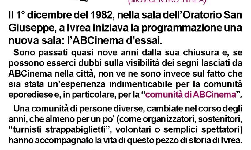 ABCinema d’essai 40 anni dopo: Giovedì 1 dicembre, dalle ore 18.30, aperitivo allo ZAC ABCinema d’essai 40 anni dopo: Giovedì 1 dicembre, dalle ore 18.30, aperitivo allo ZAC